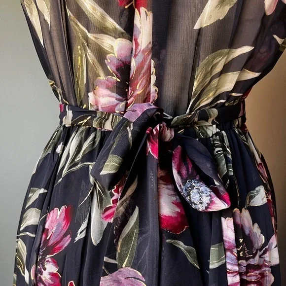 Alexa B Nites Navy Floral Sheer Chiffon Nightgown
